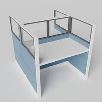 Knoll Reff Glass Panel Workstation - Straight - Set of 2 - White Frame / Blue Panel / 65" / 60W x 30D