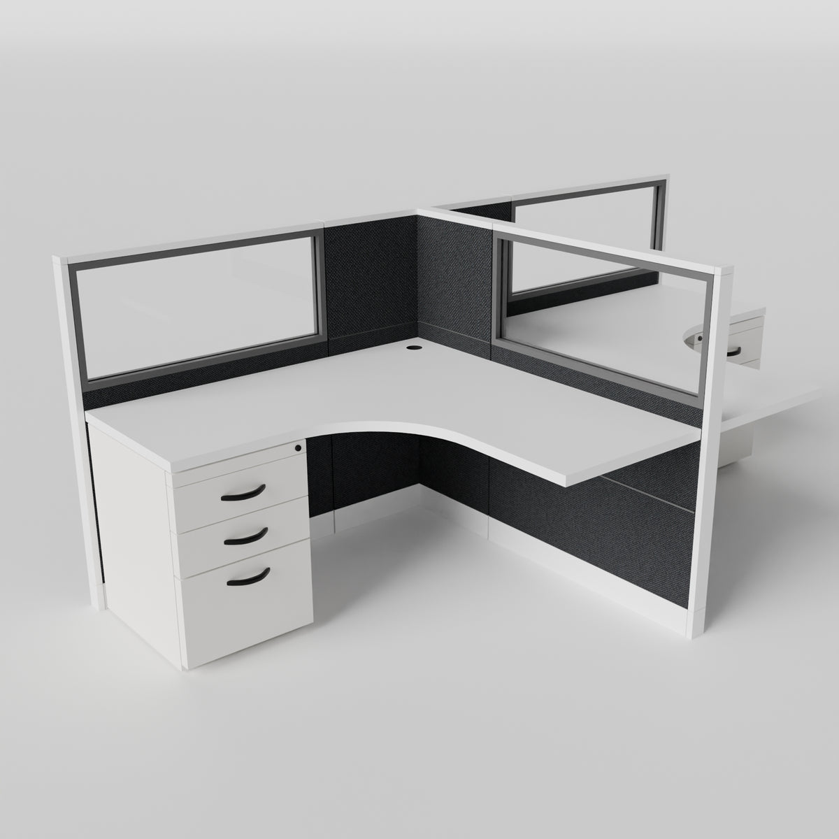 Knoll Reff Glass Panel Workstation - L-Shaped - Set of 2 - White Frame / Black Panel / 50" / 5' x 5'