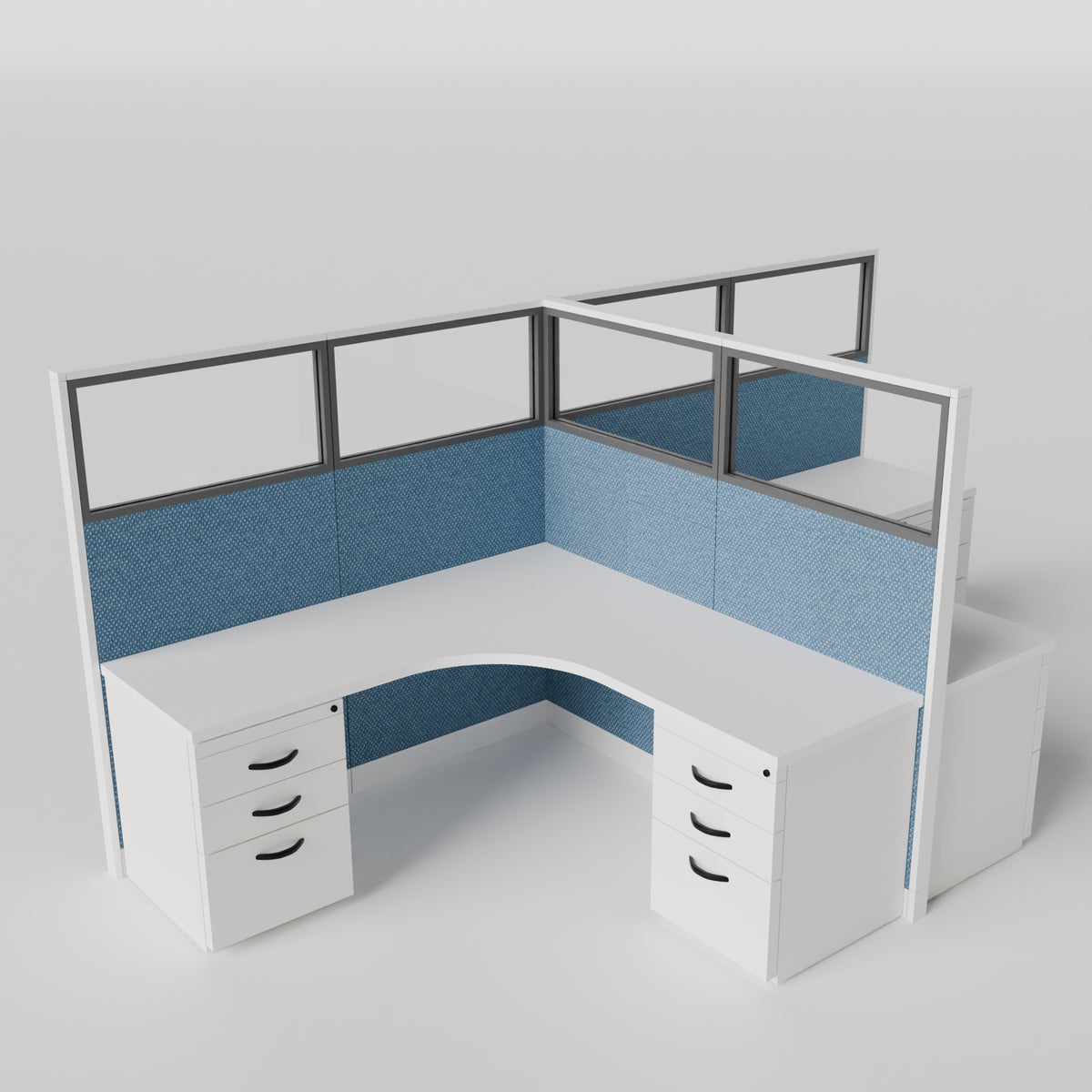 Knoll Reff Glass Panel Workstation - L-Shaped - Set of 2 - White Frame / Blue Panel / 65" / 6' x 6'