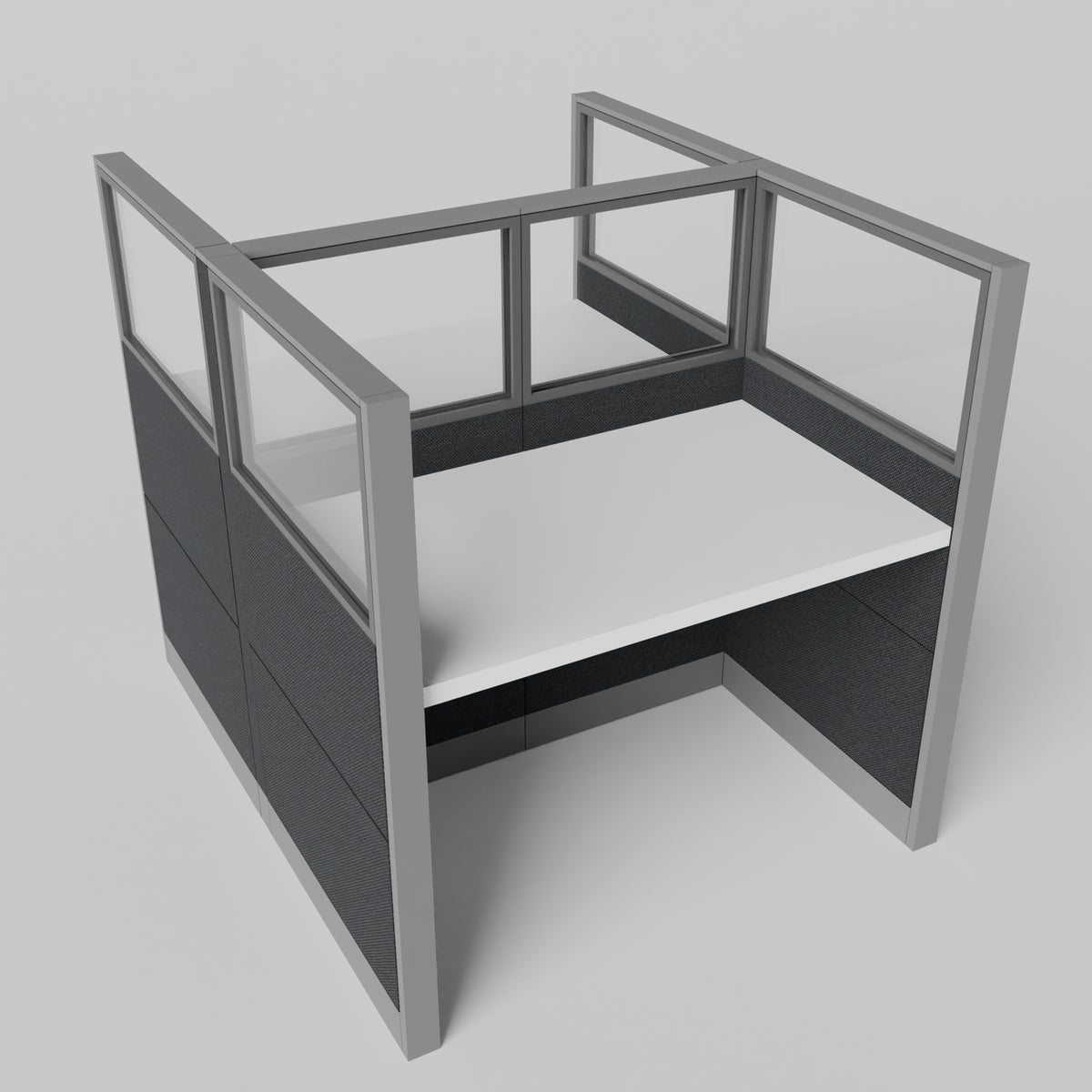 Knoll Reff Glass Panel Workstation - Straight - Set of 2 - Gray Frame / Black Panel / 65" / 60W x 30D
