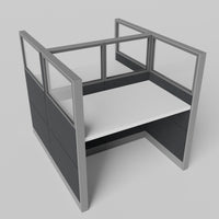 Knoll Reff Glass Panel Workstation - Straight - Set of 2 - Gray Frame / Black Panel / 65" / 60W x 30D