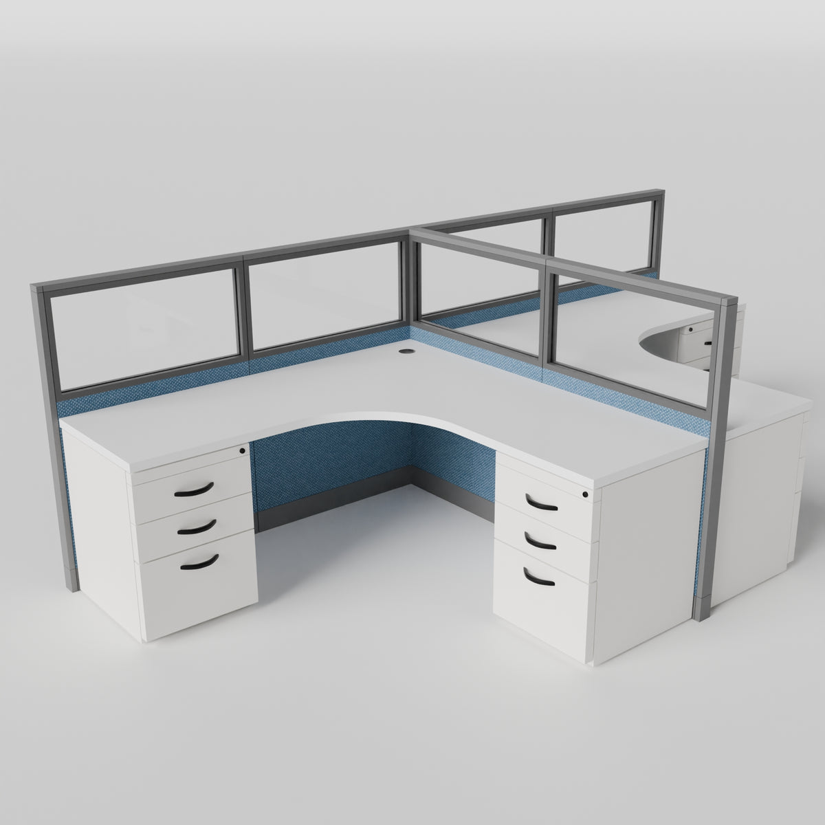 Knoll Reff Glass Panel Workstation - L-Shaped - Set of 2 - Gray Frame / Blue Panel / 50" / 6' x 6'