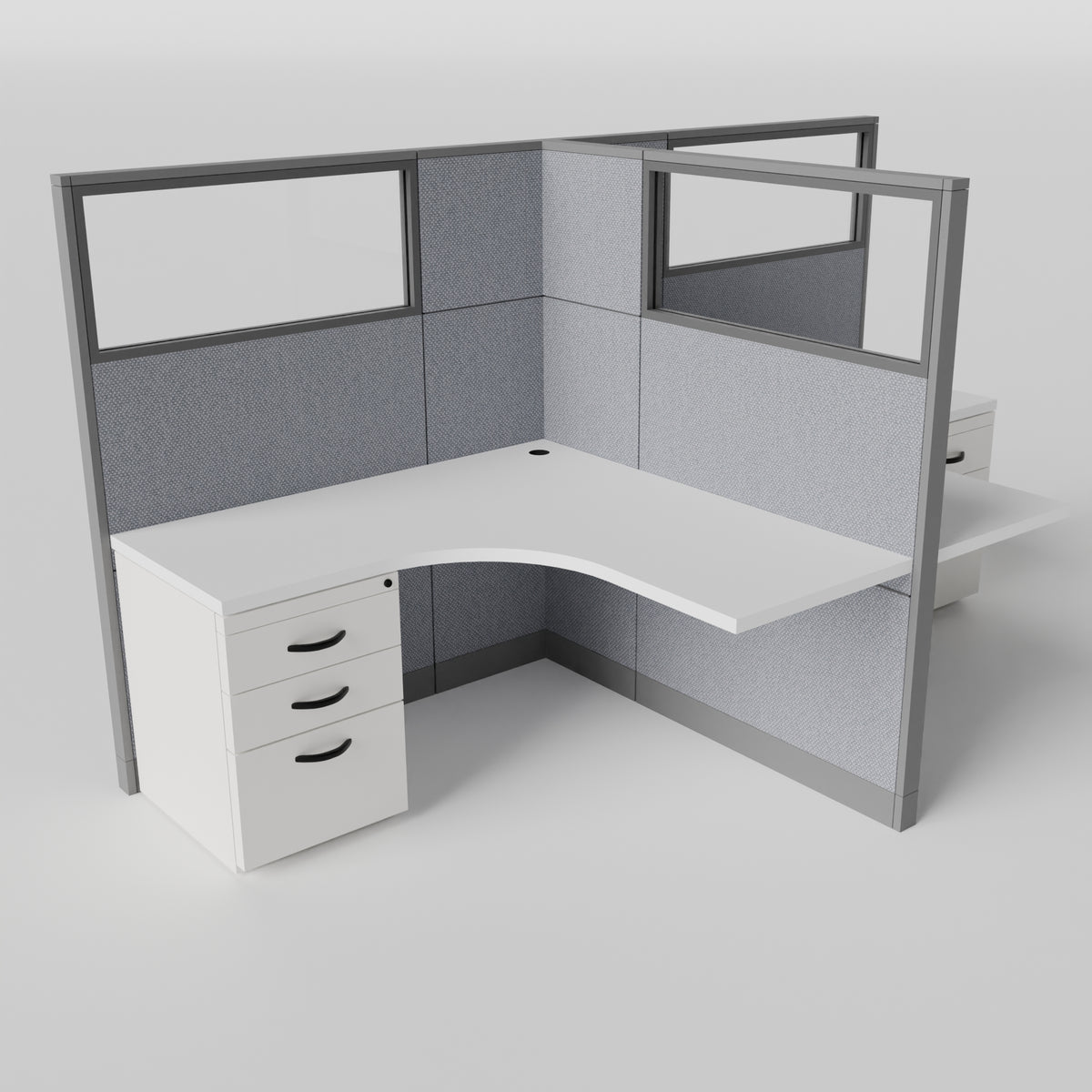 Knoll Reff Glass Panel Workstation - L-Shaped - Set of 2 - Gray Frame / Gray Panel / 65" / 5' x 5'