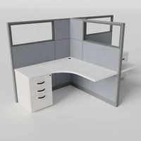Knoll Reff Glass Panel Workstation - L-Shaped - Set of 2 - Gray Frame / Gray Panel / 65" / 5' x 5'