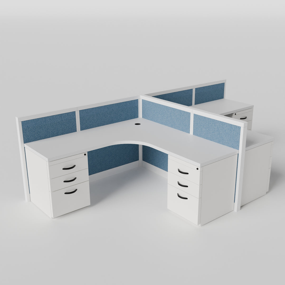 Steelcase Avenir Fabric Panel Workstation - L-Shaped - Set of 2 - White Frame / Blue Panel / 42" / 7' x 7'