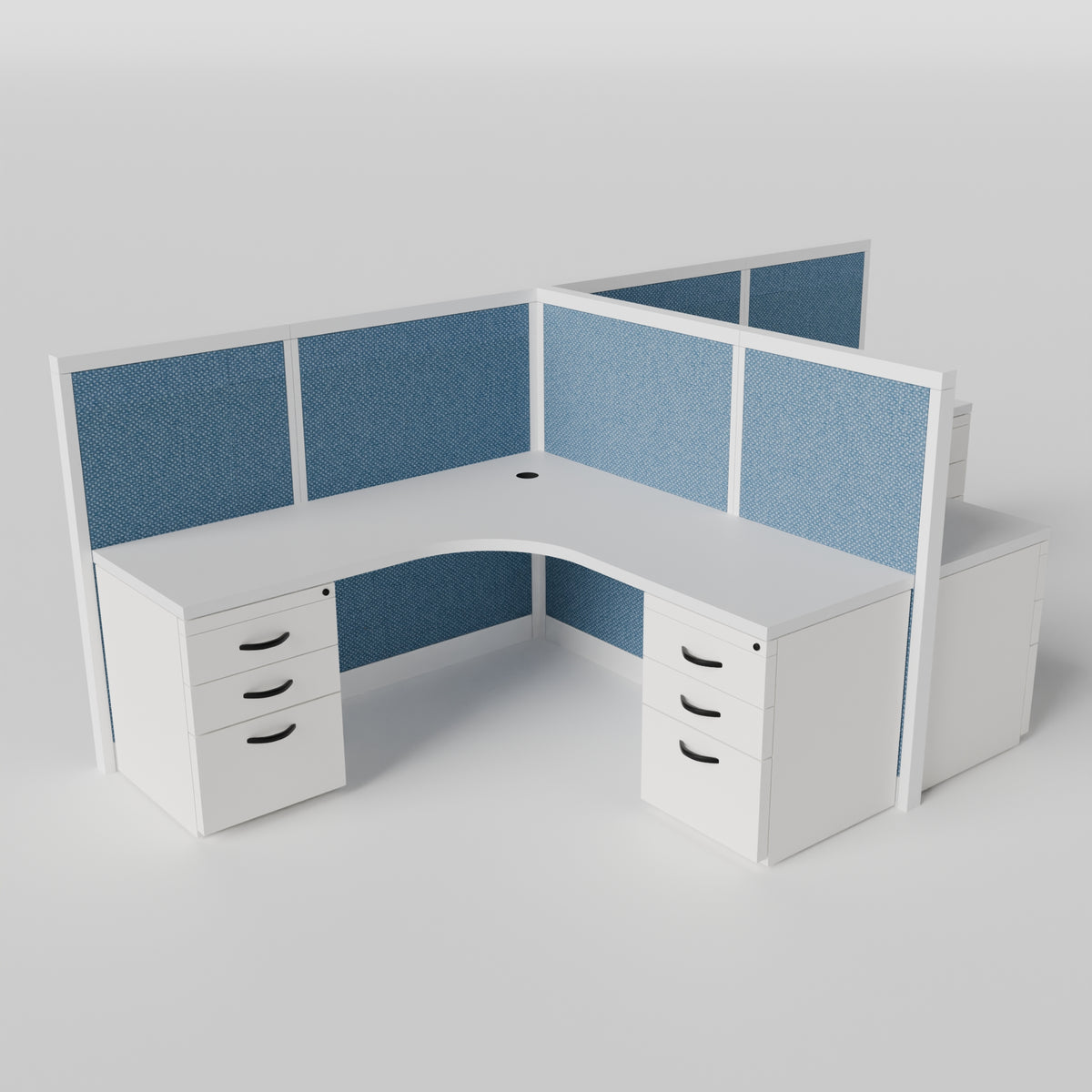Steelcase Avenir Fabric Panel Workstation - L-Shaped - Set of 2 - White Frame / Blue Panel / 53" / 7' x 7'