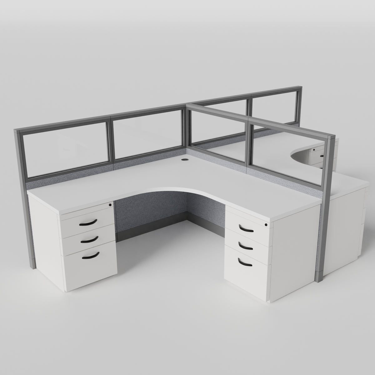 Knoll Reff Glass Panel Workstation - L-Shaped - Set of 2 - Gray Frame / Gray Panel / 50" / 6' x 6'