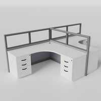 Knoll Reff Glass Panel Workstation - L-Shaped - Set of 2 - Gray Frame / Gray Panel / 50" / 6' x 6'