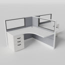 Knoll Reff Glass Panel Workstation - L-Shaped - Set of 2 - White Frame / Gray Panel / 50" / 5' x 5'