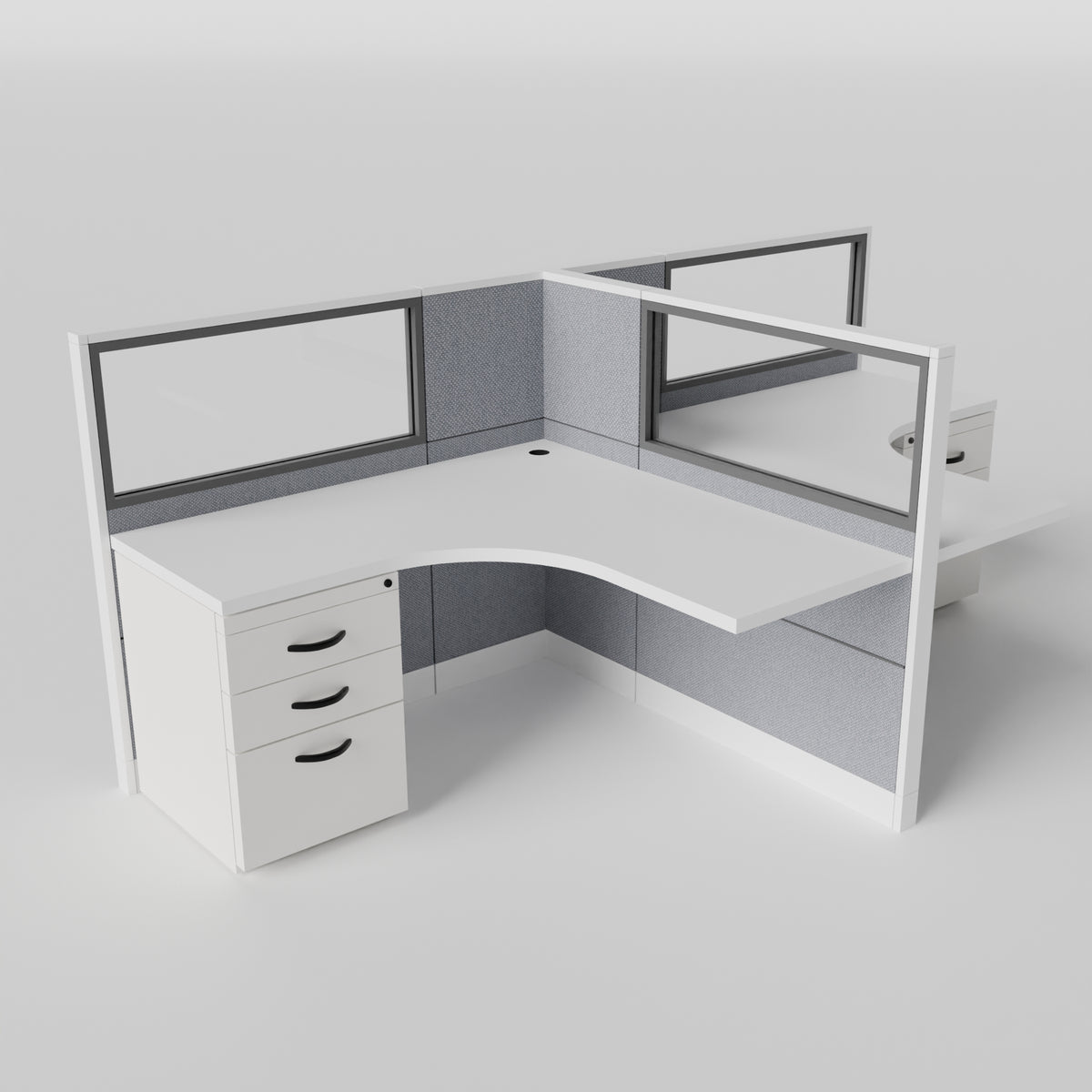 Knoll Reff Glass Panel Workstation - L-Shaped - Set of 2 - White Frame / Gray Panel / 50" / 5' x 5'