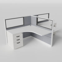 Knoll Reff Glass Panel Workstation - L-Shaped - Set of 2 - White Frame / Gray Panel / 50" / 5' x 5'