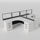 Knoll Reff Glass Panel Workstation - L-Shaped - Set of 2 - White Frame / Black Panel / 50" / 6' x 6'