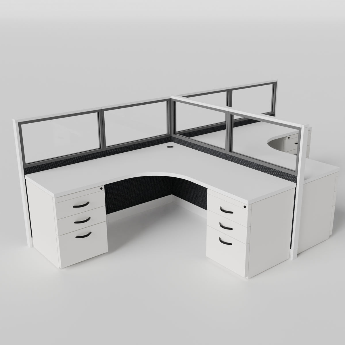 Knoll Reff Glass Panel Workstation - L-Shaped - Set of 2 - White Frame / Black Panel / 50" / 6' x 6'