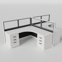 Knoll Reff Glass Panel Workstation - L-Shaped - Set of 2 - White Frame / Black Panel / 50" / 6' x 6'