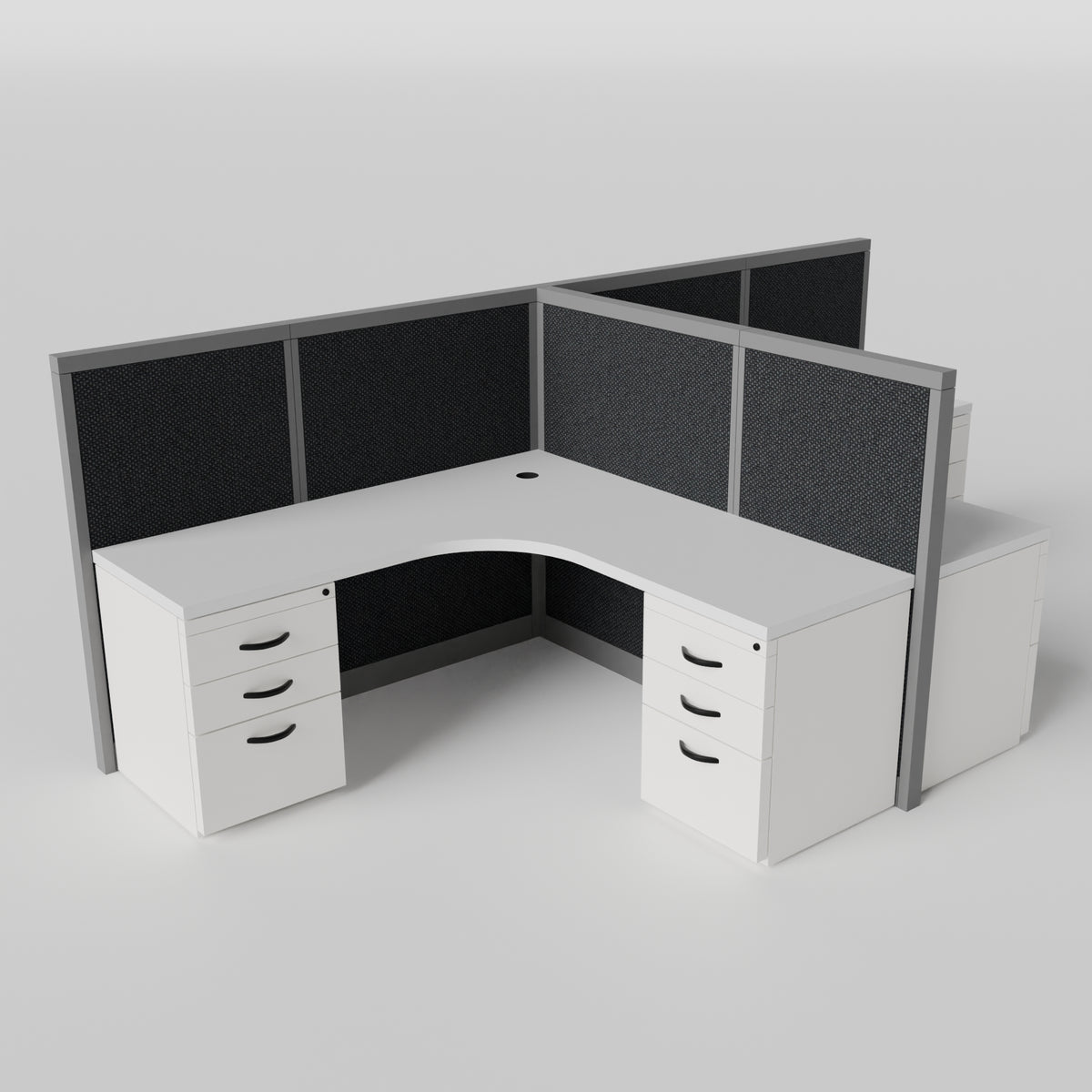Steelcase Avenir Fabric Panel Workstation - L-Shaped - Set of 2 - Gray Frame / Black Panel / 53" / 7' x 7'