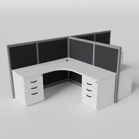 Steelcase Avenir Fabric Panel Workstation - L-Shaped - Set of 2 - Gray Frame / Black Panel / 53" / 7' x 7'