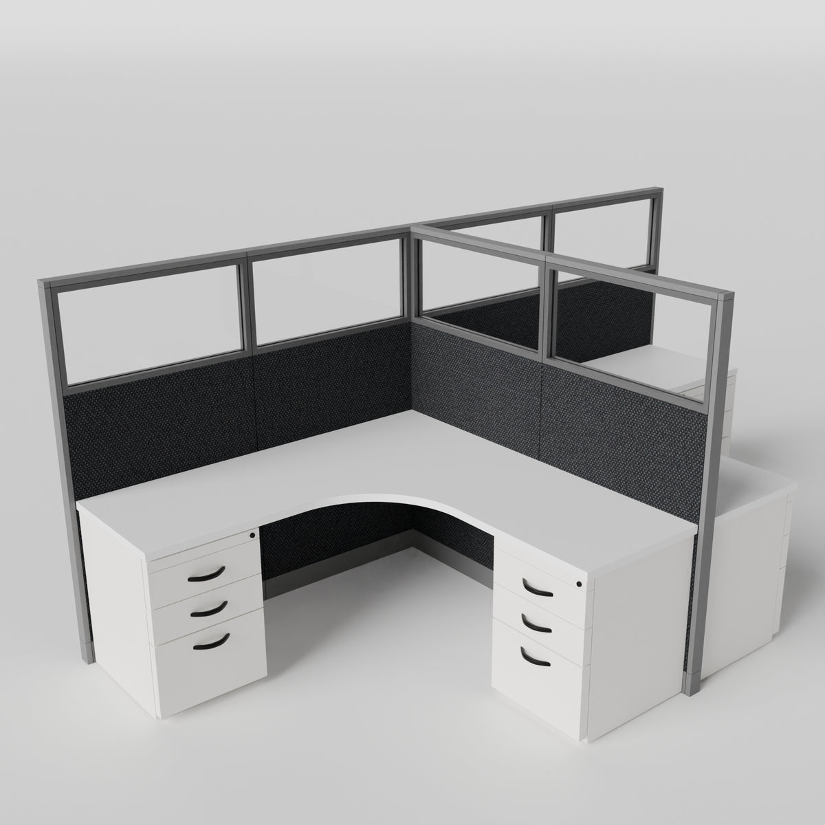 Knoll Reff Glass Panel Workstation - L-Shaped - Set of 2 - Gray Frame / Black Panel / 65" / 6' x 6'