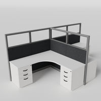 Knoll Reff Glass Panel Workstation - L-Shaped - Set of 2 - Gray Frame / Black Panel / 65" / 6' x 6'