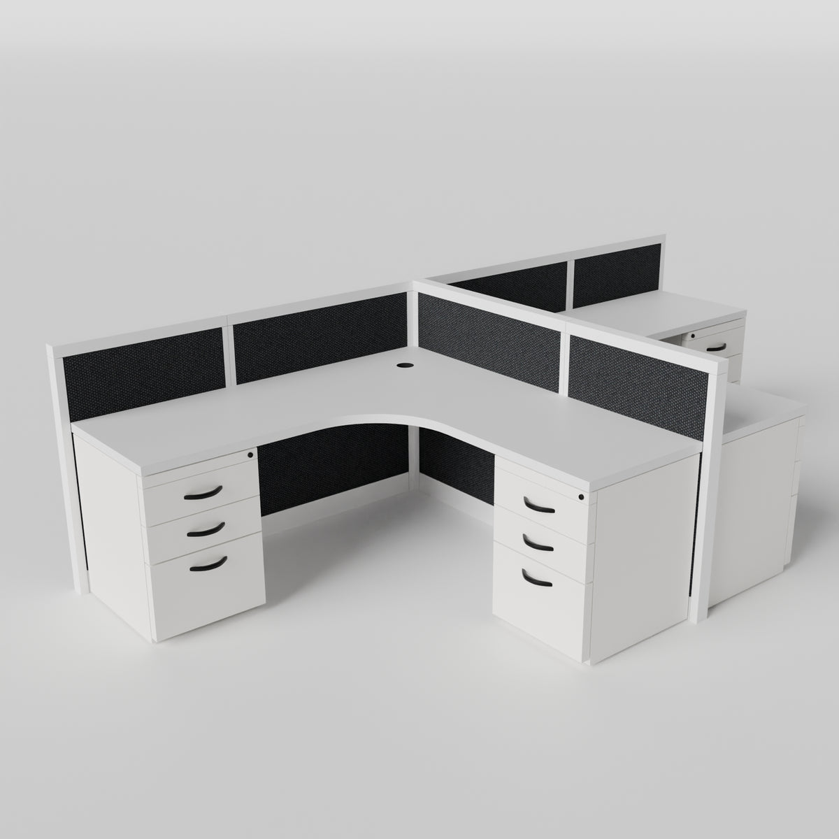 Steelcase Avenir Fabric Panel Workstation - L-Shaped - Set of 2 - White Frame / Black Panel / 42" / 7' x 7'