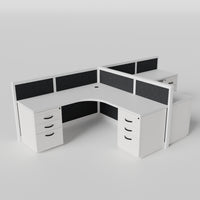 Steelcase Avenir Fabric Panel Workstation - L-Shaped - Set of 2 - White Frame / Black Panel / 42" / 7' x 7'