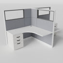 Knoll Reff Glass Panel Workstation - L-Shaped - Set of 2 - White Frame / Gray Panel / 65" / 5' x 5'