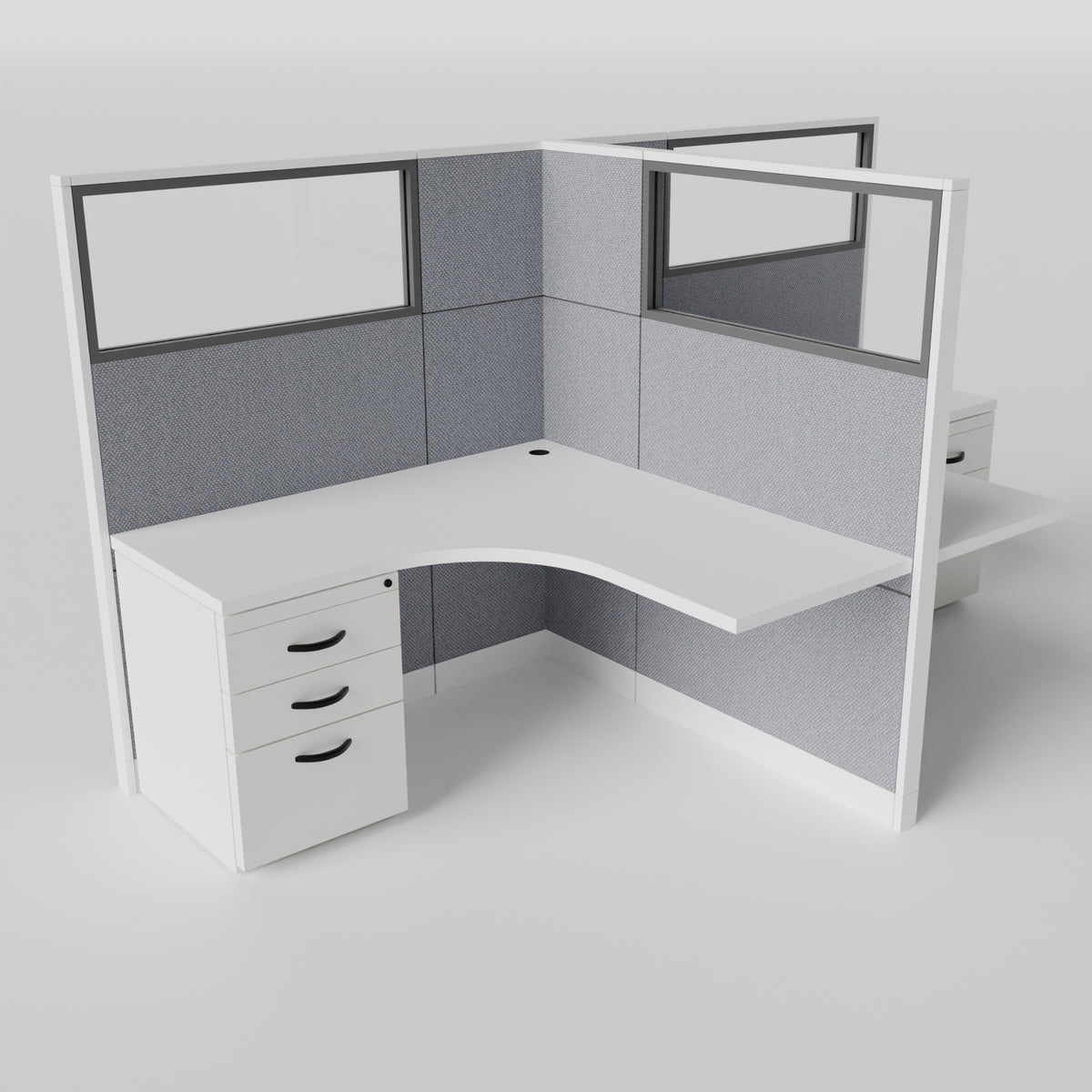 Knoll Reff Glass Panel Workstation - L-Shaped - Set of 2 - White Frame / Gray Panel / 65" / 5' x 5'