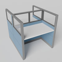 Knoll Reff Glass Panel Workstation - Straight - Set of 2 - Gray Frame / Blue Panel / 65" / 60W x 30D