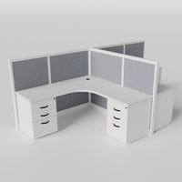 Steelcase Avenir Fabric Panel Workstation - L-Shaped - Set of 2 - White Frame / Gray Panel / 53" / 7' x 7'