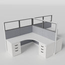 Knoll Reff Glass Panel Workstation - L-Shaped - Set of 2 - White Frame / Gray Panel / 65" / 6' x 6'