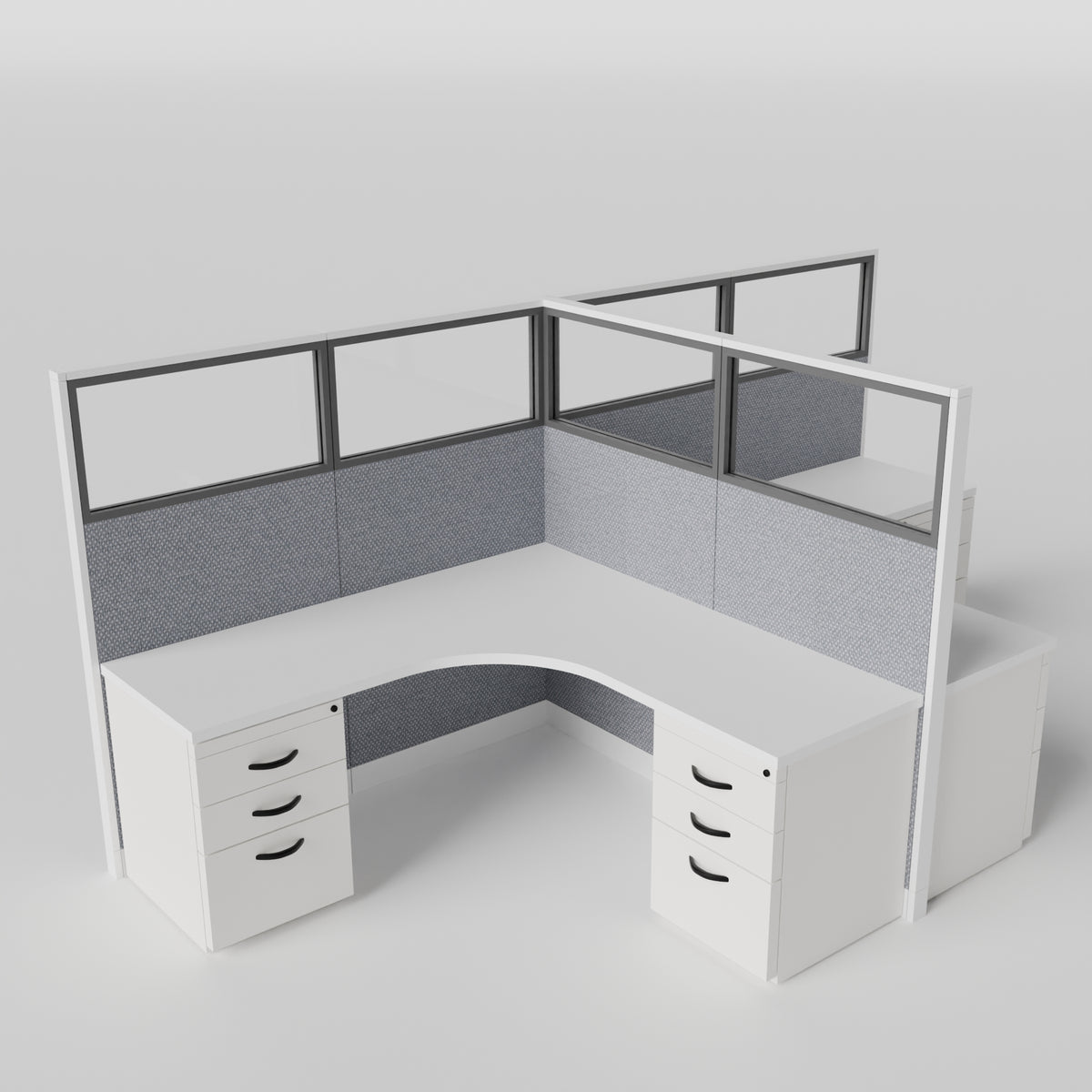 Knoll Reff Glass Panel Workstation - L-Shaped - Set of 2 - White Frame / Gray Panel / 65" / 6' x 6'