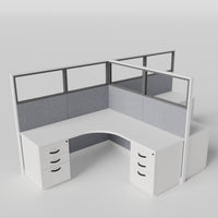 Knoll Reff Glass Panel Workstation - L-Shaped - Set of 2 - White Frame / Gray Panel / 65" / 6' x 6'