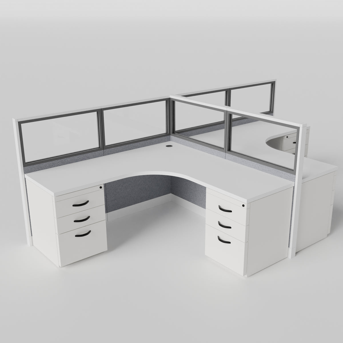 Knoll Reff Glass Panel Workstation - L-Shaped - Set of 2 - White Frame / Gray Panel / 50" / 6' x 6'