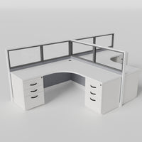 Knoll Reff Glass Panel Workstation - L-Shaped - Set of 2 - White Frame / Gray Panel / 50" / 6' x 6'