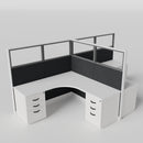 Knoll Reff Glass Panel Workstation - L-Shaped - Set of 2 - White Frame / Black Panel / 65" / 6' x 6'