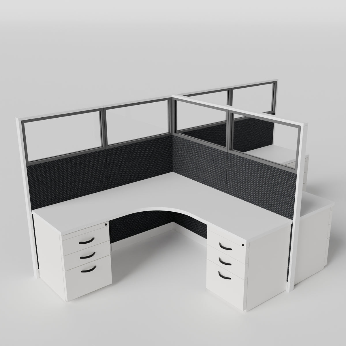 Knoll Reff Glass Panel Workstation - L-Shaped - Set of 2 - White Frame / Black Panel / 65" / 6' x 6'