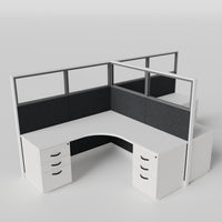Knoll Reff Glass Panel Workstation - L-Shaped - Set of 2 - White Frame / Black Panel / 65" / 6' x 6'