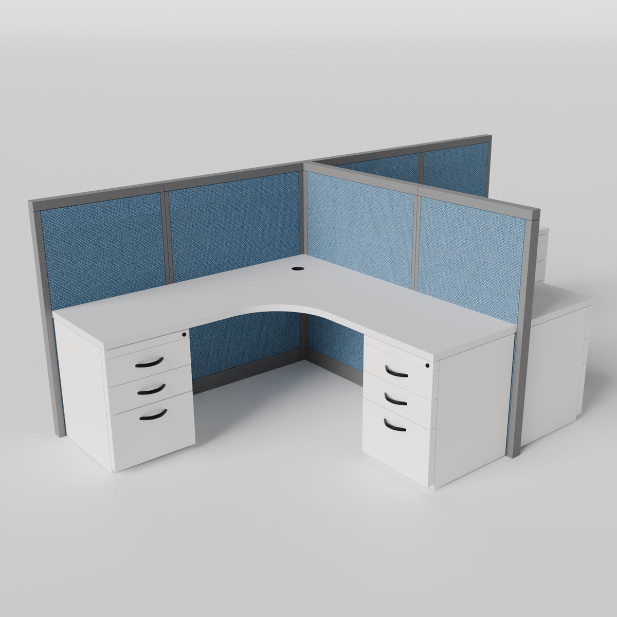 Steelcase Avenir Fabric Panel Workstation - L-Shaped - Set of 2 - Gray Frame / Blue Panel / 53" / 7' x 7'