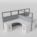 Knoll Reff Glass Panel Workstation - L-Shaped - Set of 2 - Gray Frame / Gray Panel / 65" / 6' x 6'