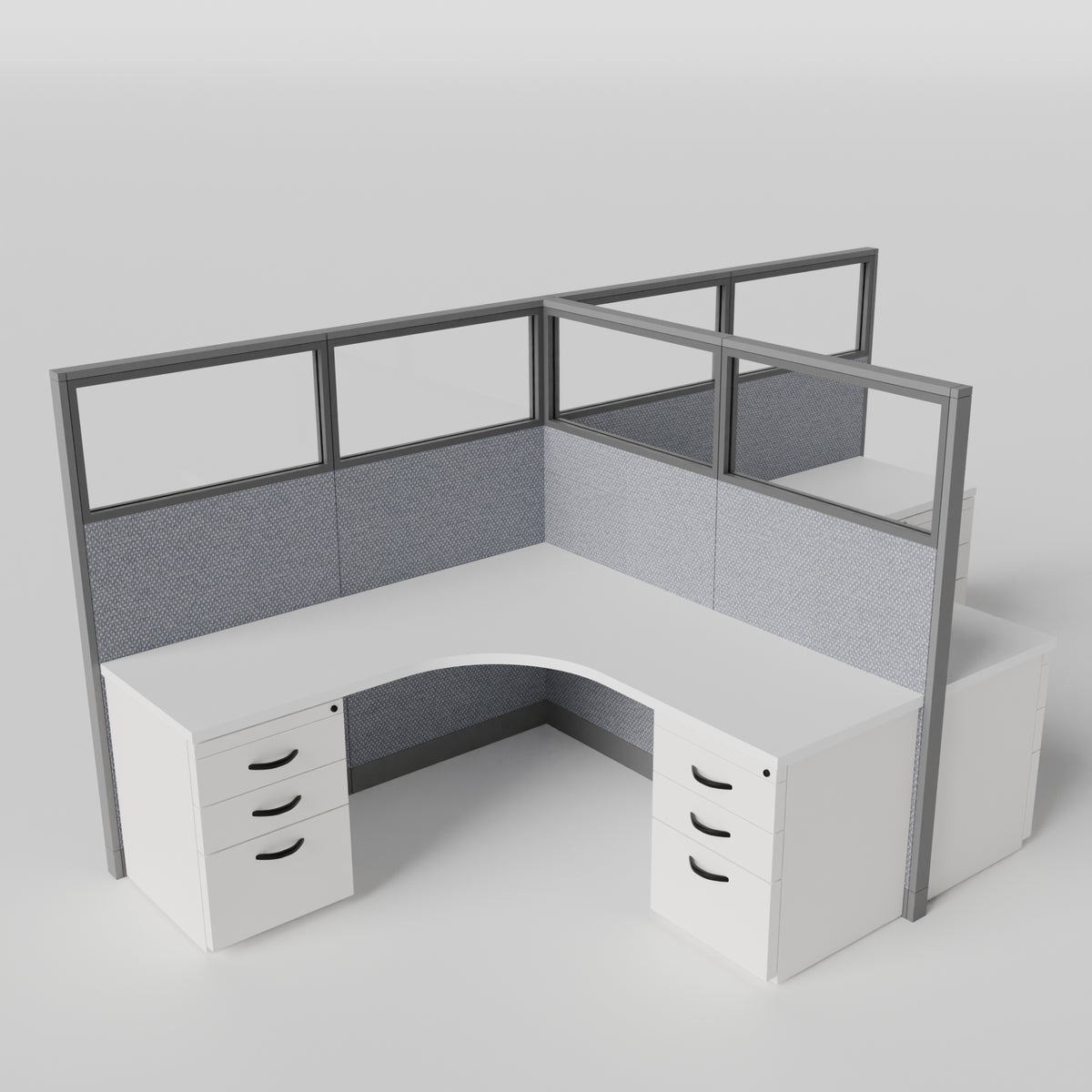 Knoll Reff Glass Panel Workstation - L-Shaped - Set of 2 - Gray Frame / Gray Panel / 65" / 6' x 6'