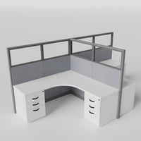 Knoll Reff Glass Panel Workstation - L-Shaped - Set of 2 - Gray Frame / Gray Panel / 65" / 6' x 6'
