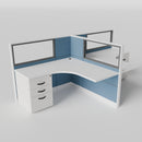 Knoll Reff Glass Panel Workstation - L-Shaped - Set of 2 - White Frame / Blue Panel / 50" / 5' x 5'