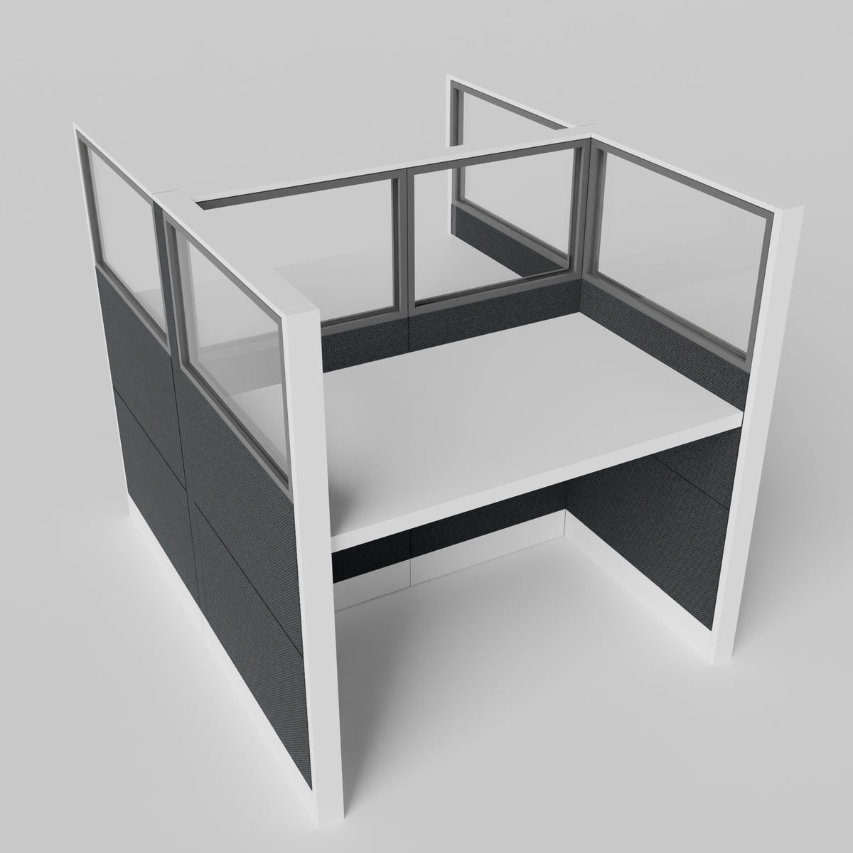 Knoll Reff Glass Panel Workstation - Straight - Set of 2 - White Frame / Black Panel / 65" / 60W x 30D