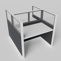 Knoll Reff Glass Panel Workstation - Straight - Set of 2 - White Frame / Black Panel / 65" / 60W x 30D