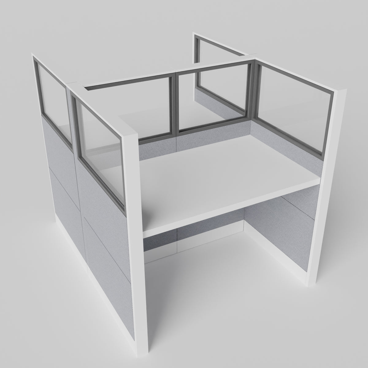 Knoll Reff Glass Panel Workstation - Straight - Set of 2 - White Frame / Gray Panel / 65" / 60W x 30D