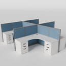 Steelcase Avenir Fabric Panel Workstation - L-Shaped - Set of 4 - Gray Frame / Blue Panel / 53" / 7' x 7'
