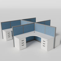 Steelcase Avenir Fabric Panel Workstation - L-Shaped - Set of 4 - Gray Frame / Blue Panel / 53" / 7' x 7'