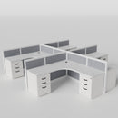 Steelcase Avenir Fabric Panel Workstation - L-Shaped - Set of 4 - White Frame / Gray Panel / 42" / 7' x 7'