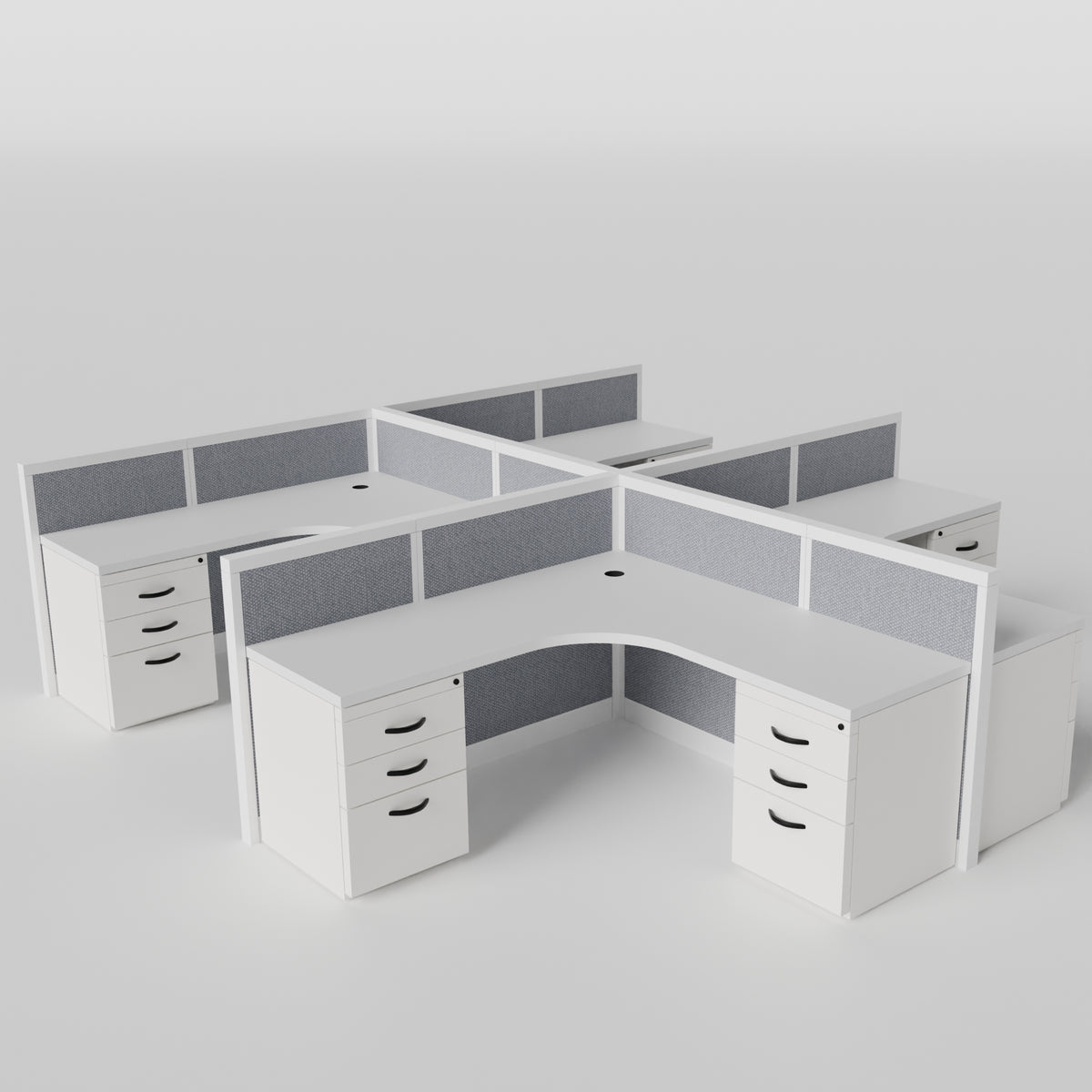 Steelcase Avenir Fabric Panel Workstation - L-Shaped - Set of 4 - White Frame / Gray Panel / 42" / 7' x 7'