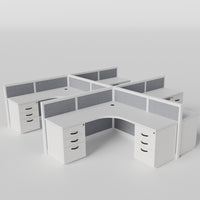 Steelcase Avenir Fabric Panel Workstation - L-Shaped - Set of 4 - White Frame / Gray Panel / 42" / 7' x 7'