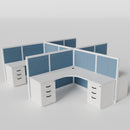 Steelcase Avenir Fabric Panel Workstation - L-Shaped - Set of 4 - White Frame / Blue Panel / 53" / 7' x 7'
